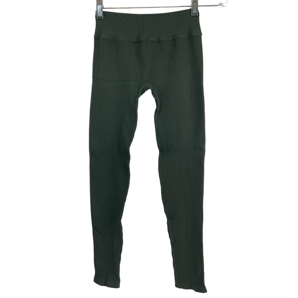 Nux Leggings Women's Sz L Olive Green Ribbed High Compression Seamless $98 Nwot